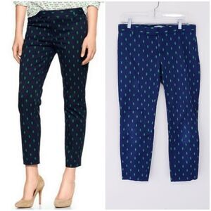 Gap Slim Cropped Navy Blue Green Diamond Print Pants Chino Size 6